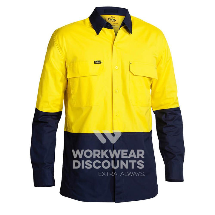 Bisley BS6415 Hi-Vis X Airflow Vented  Ripstop Shirt Yellow Navy Front