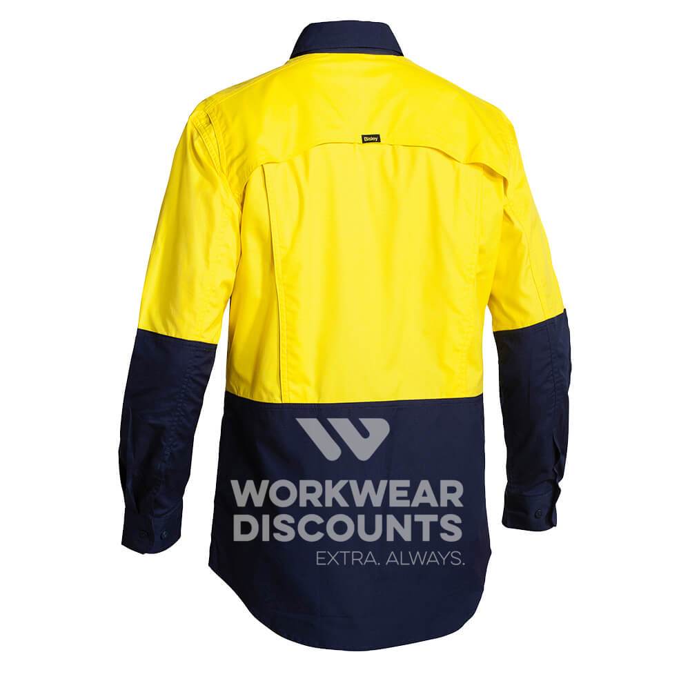 Bisley BS6415 Hi-Vis X Airflow Vented  Ripstop Shirt Yellow Navy Back